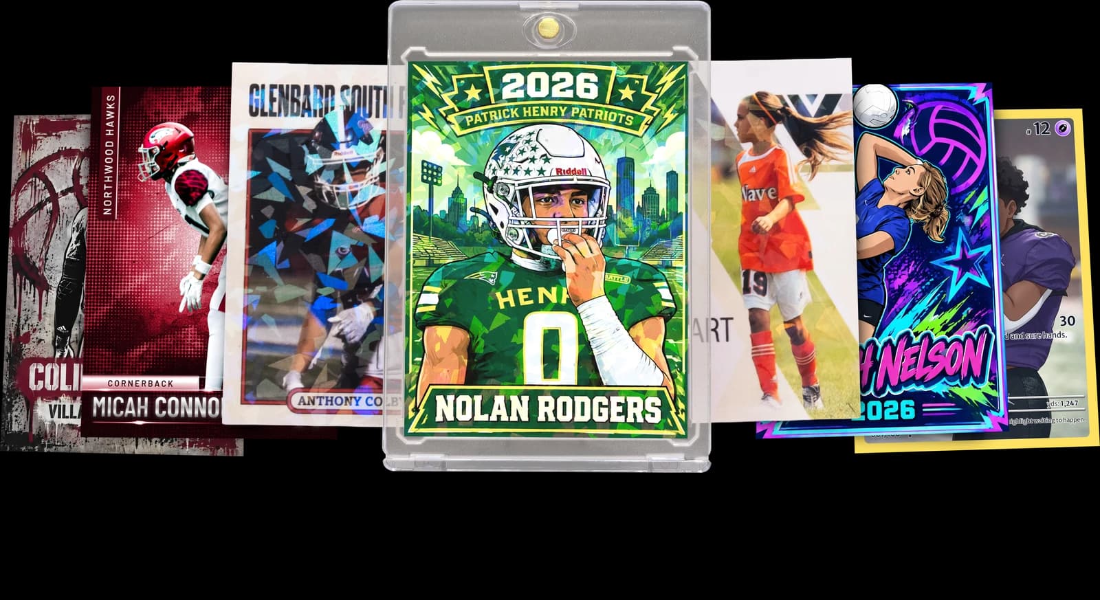 Custom trading cards in magnetic display case - The Rookie Box sports card pack with professional quality printing