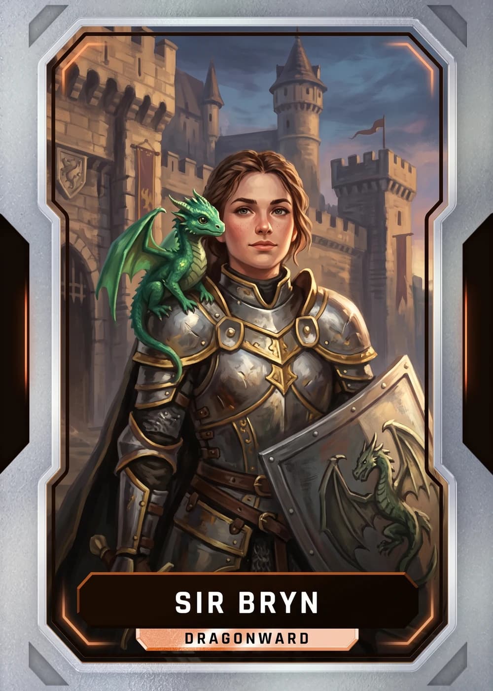 Titan custom card with original fantasy art of a knight and a dragon hatchling