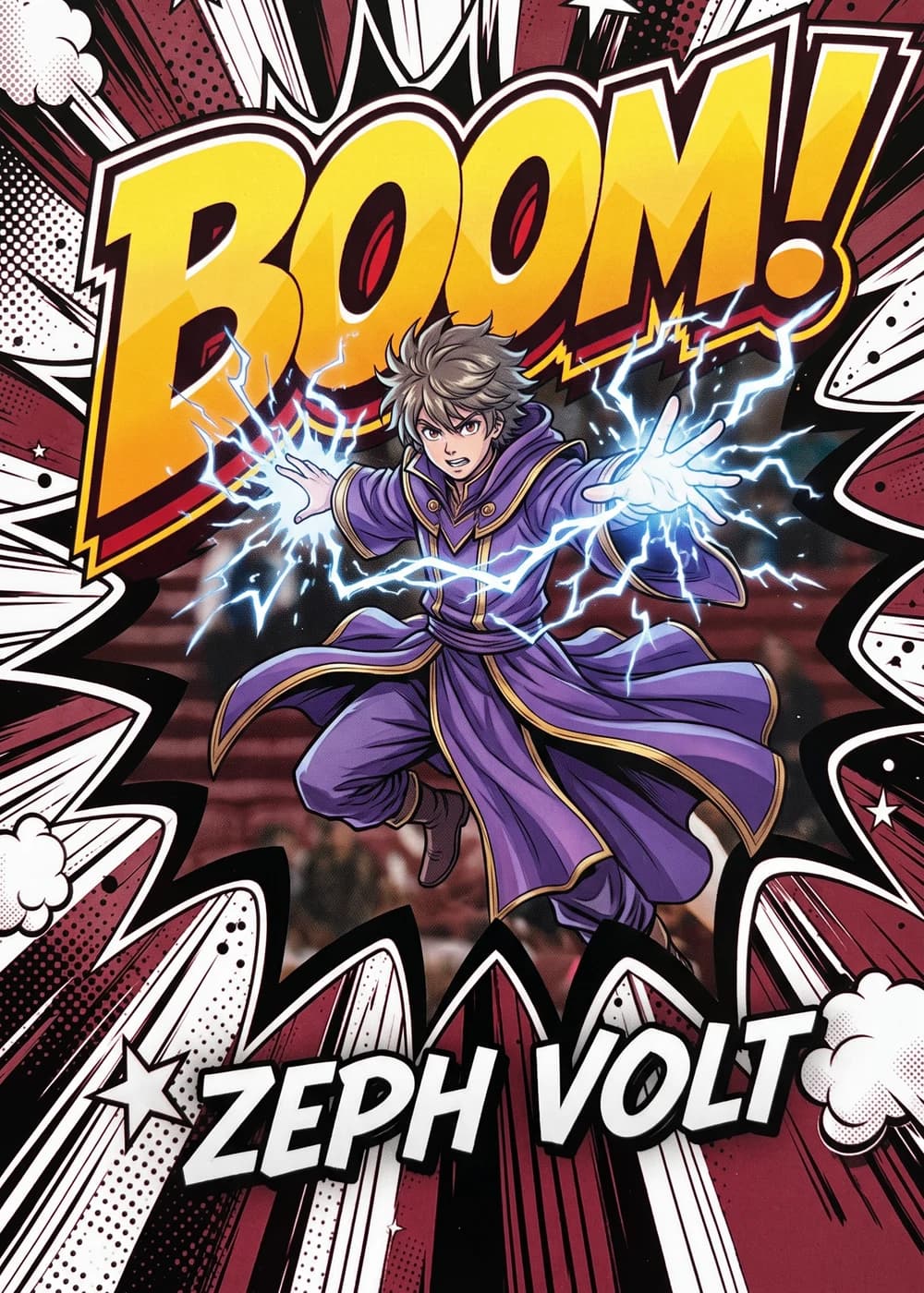 BOOM! custom card with an original anime wizard casting lightning