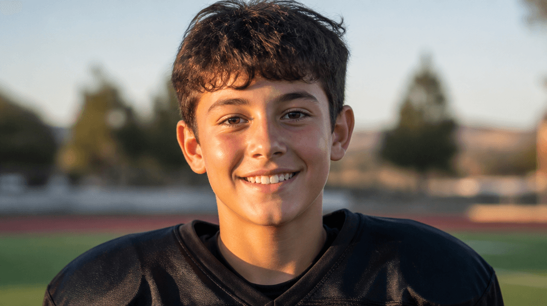 A sharp, well-lit photo of a youth athlete on a sports field