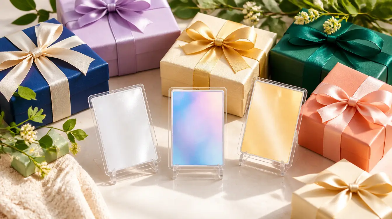 Custom gift ideas — assorted wrapped gift boxes and personalized cards on a bright table