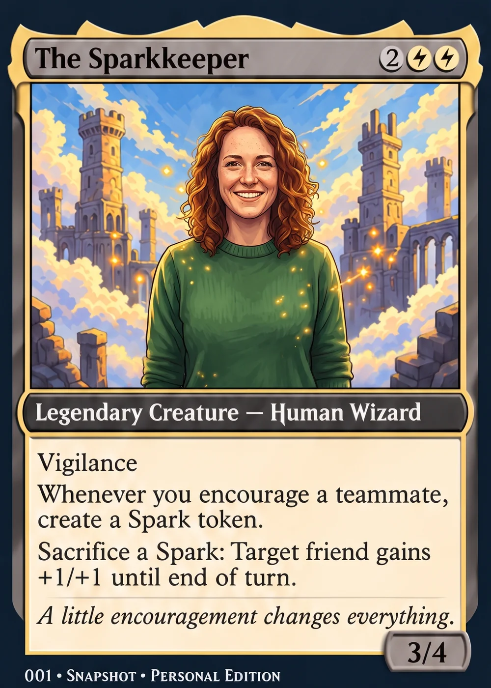 Arcane Champion custom fantasy creature card with a painted portrait, cost, abilities and power/toughness