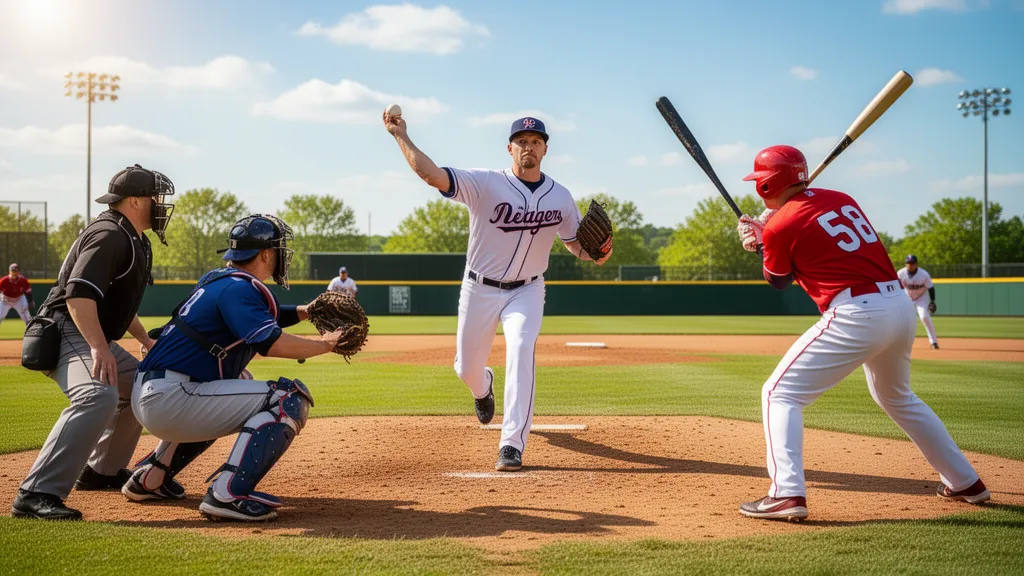 Baseball coach reviewing a printed game schedule template with players on a sunny field