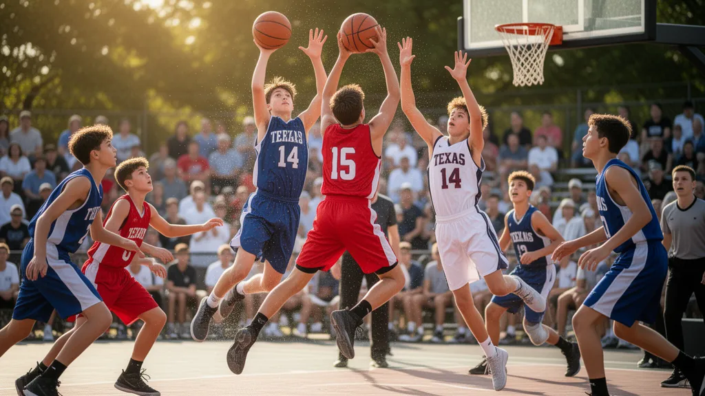 Texas youth basketball player driving to the basket during a weekend tournament game
