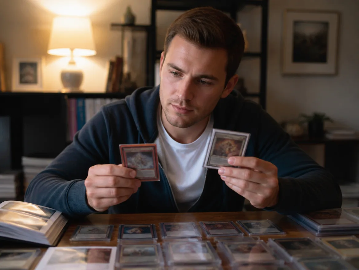 Collector comparing custom cards against the best trading card brands