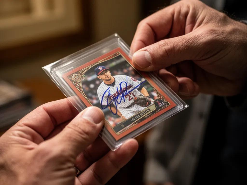 Single custom Snapshot baseball card on premium card stock with free magnetic case on wooden surface