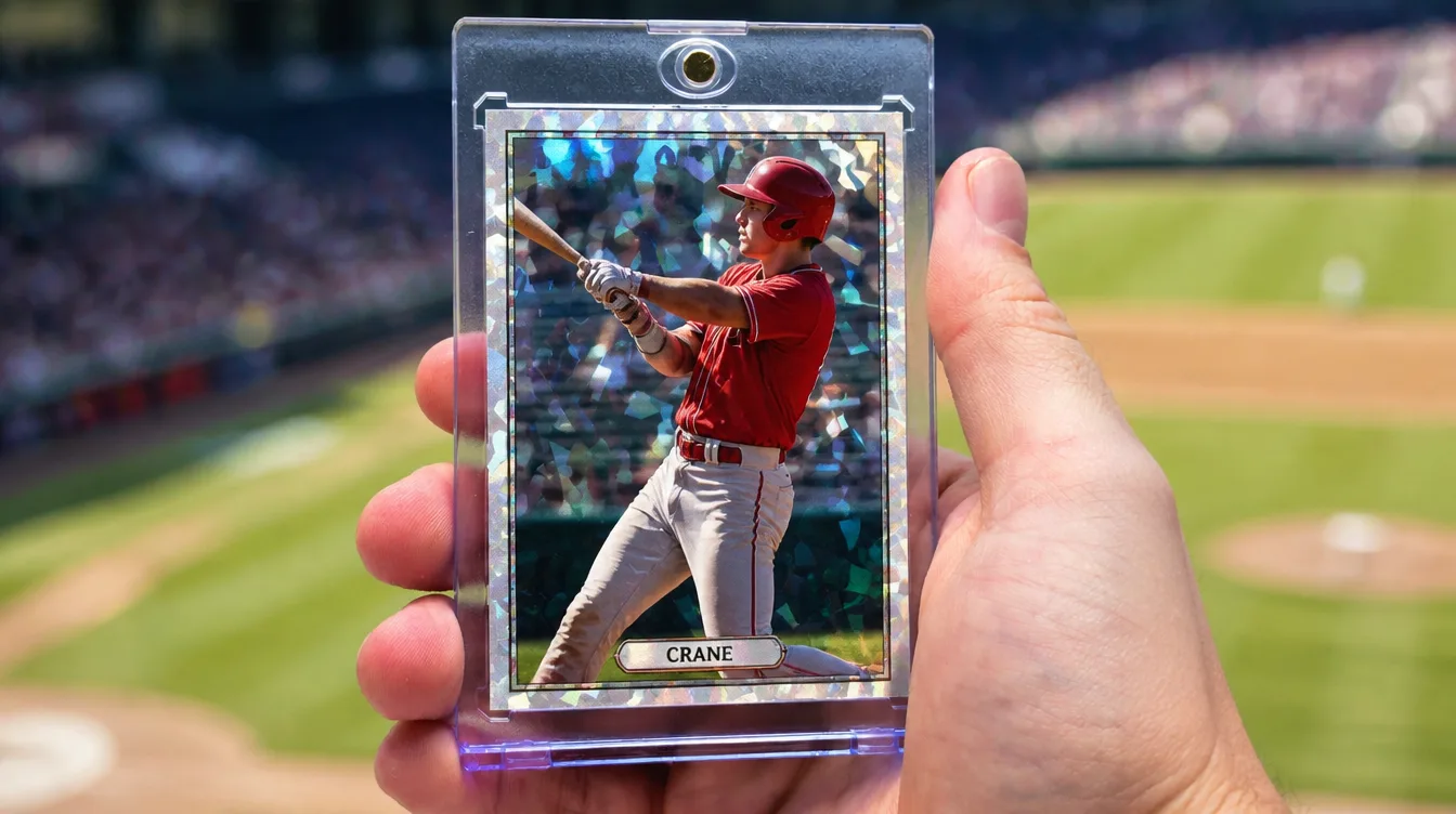 Illustrative baseball card gift mockup; review the current template and physical finish before ordering