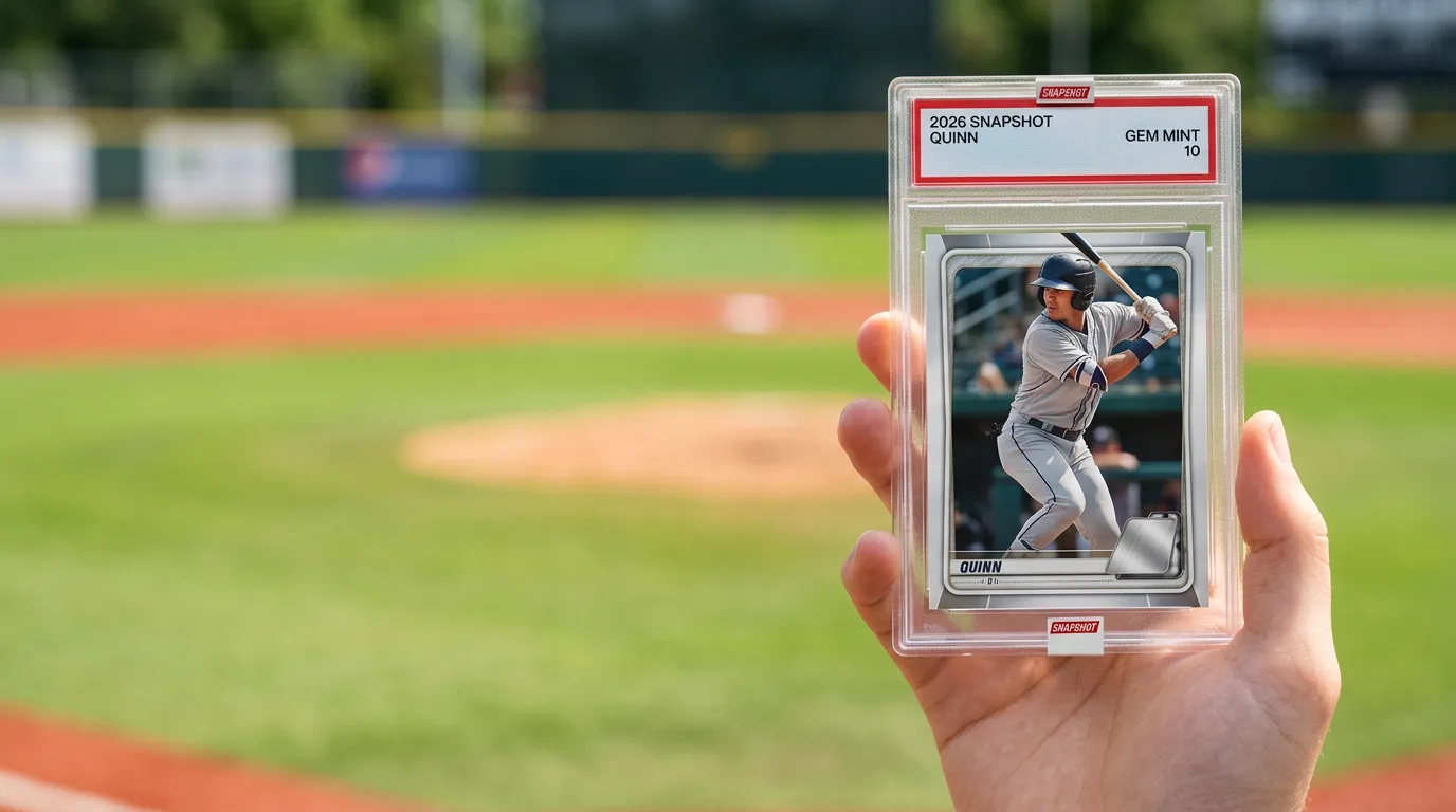 custom graded sports cards: a custom printed trading card in a graded slab, held in hand