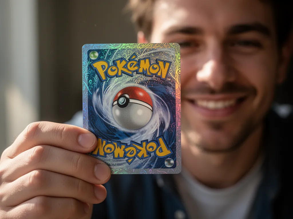 Snapshot custom holo card displayed inside a free magnetic case on a wooden desk surface