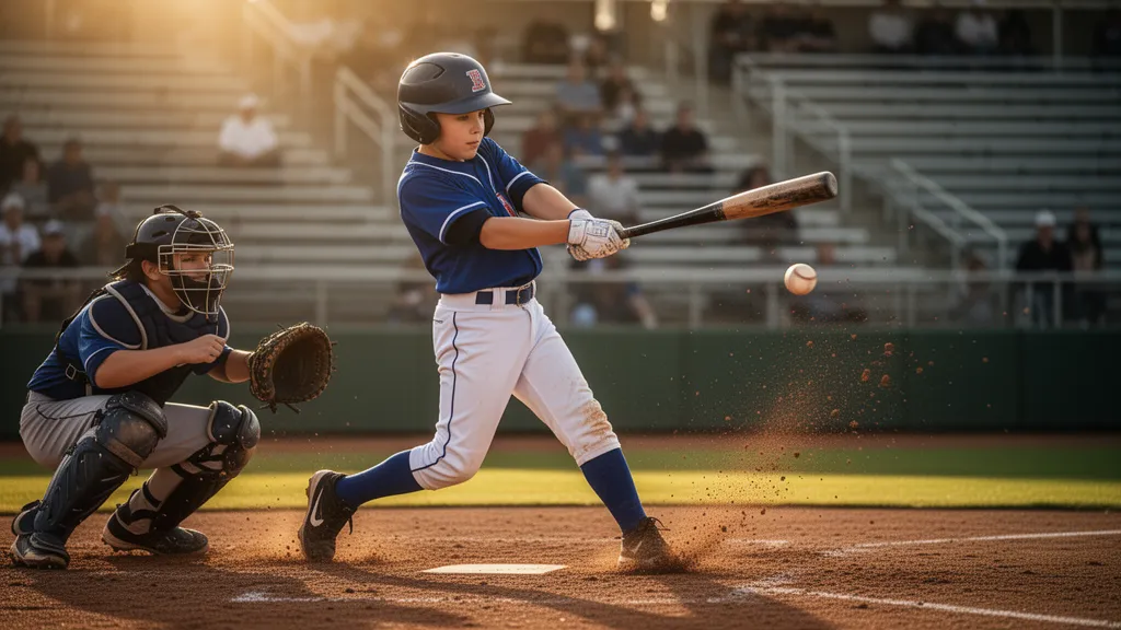 Custom baseball card featuring a youth player in uniform holding a bat at home plate