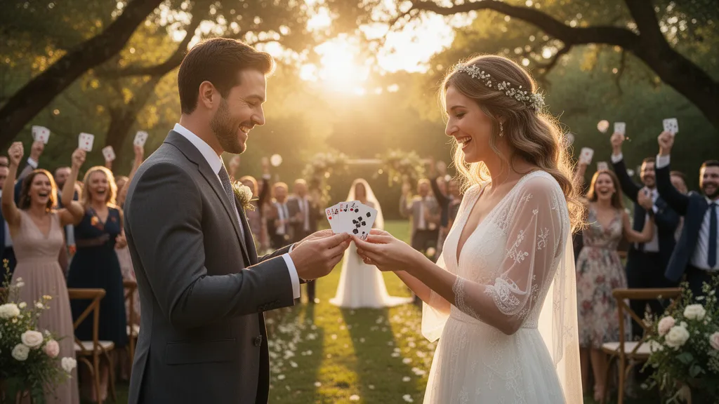 Personalized wedding playing cards featuring couple's engagement photo in premium magnetic display case