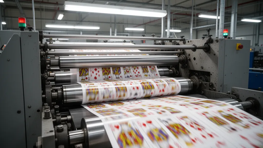 Custom sports trading card printed on professional card stock next to a playing card printing machine alternative