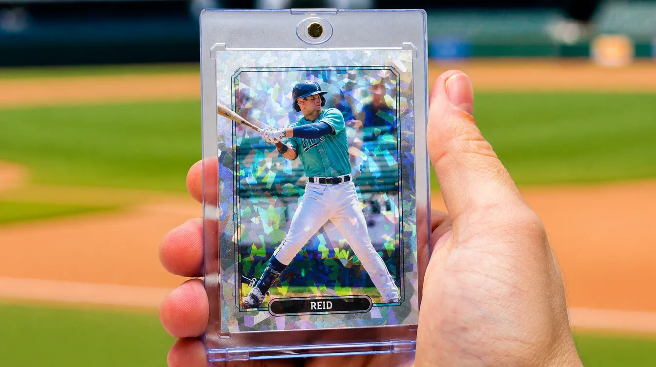Custom premium trading card in a one-touch magnetic case, an upgrade from Vistaprint trading cards